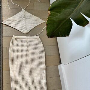 REFORMATION CIRCA TWO-PIECE CROCHET OPEN back top midi skirt KNIT SET